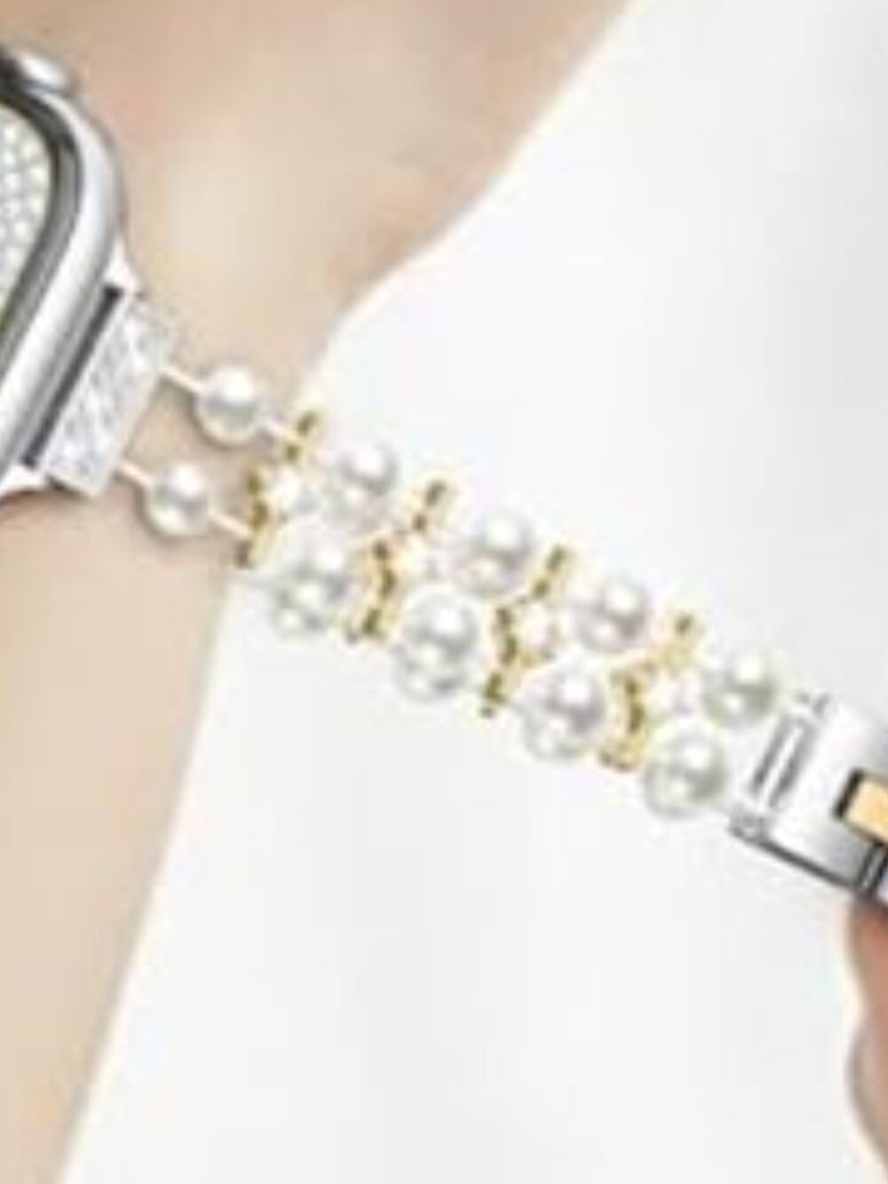 NEW Silver/Gold Luxury Pearl Apple Watch Band - Picture 4 of 4